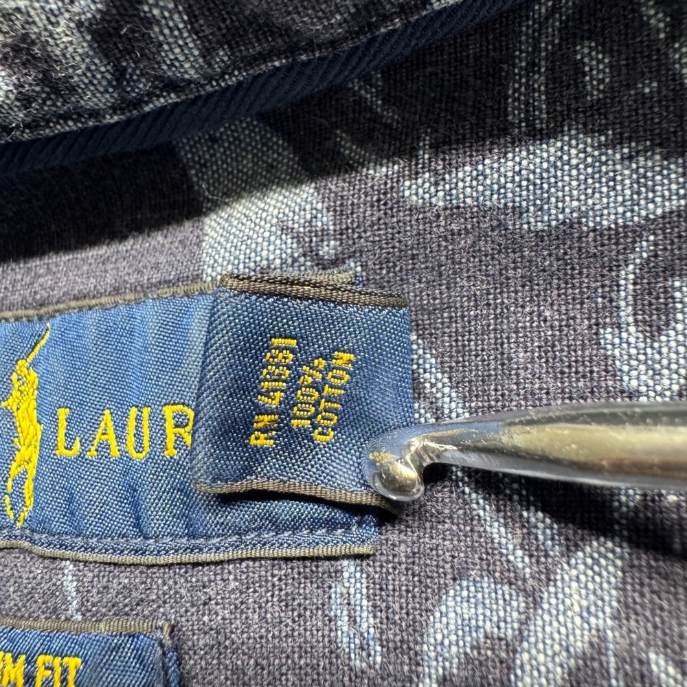 Ralph Lauren Mens XL Slim Fit Koi Fish Print Button Down Shirt Blue Short Sleeve - Picture 5 of 6